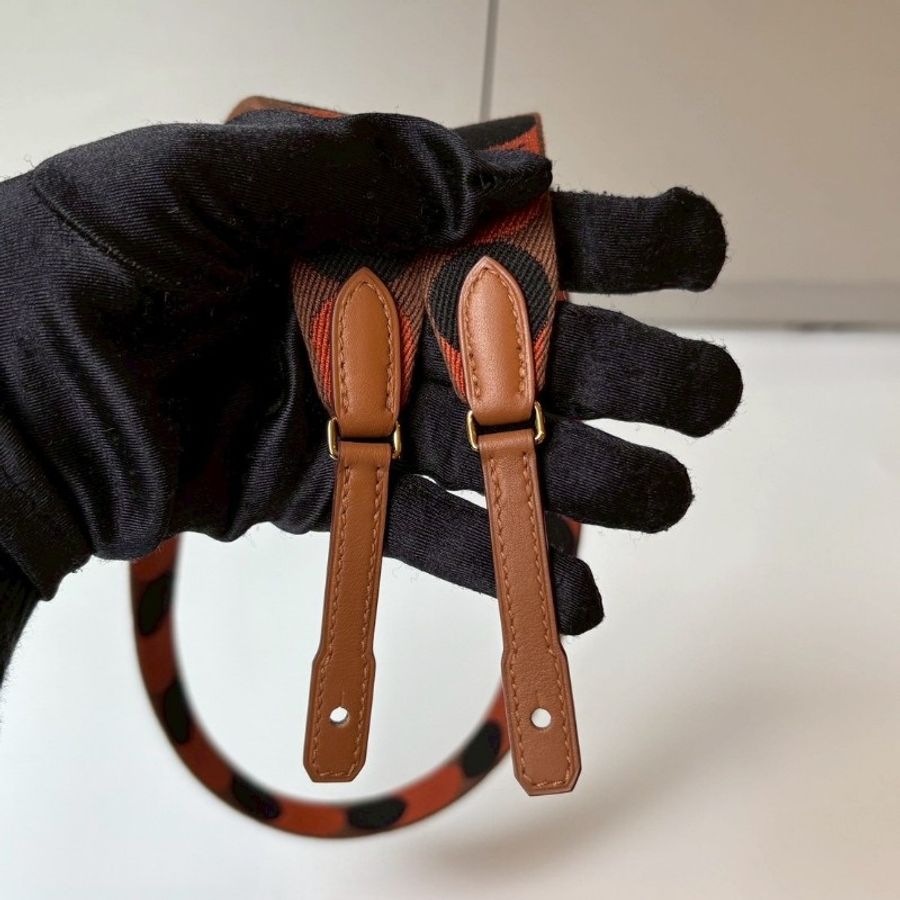 Hermes to go 系列 帆布圓點 咖磚黑色 包包背帶-6
