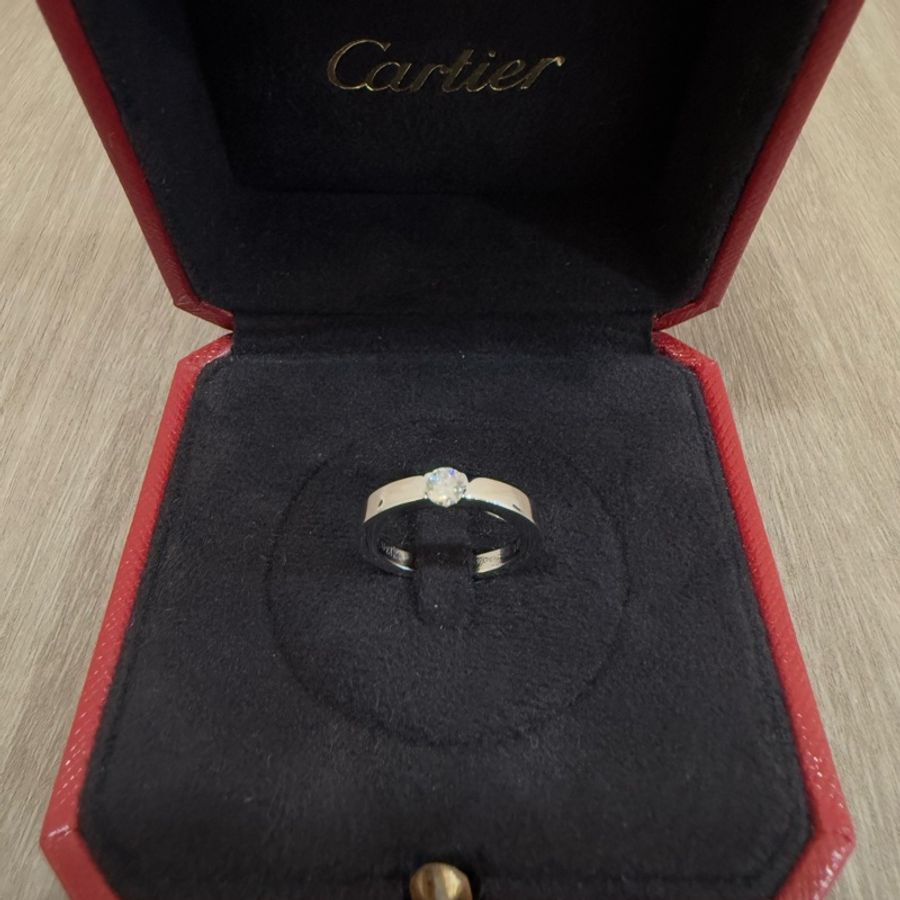 CARTIER 厚版 專利夾鑲 白K金 750 0.21克拉 21分 GIA 鑽戒 戒指-0