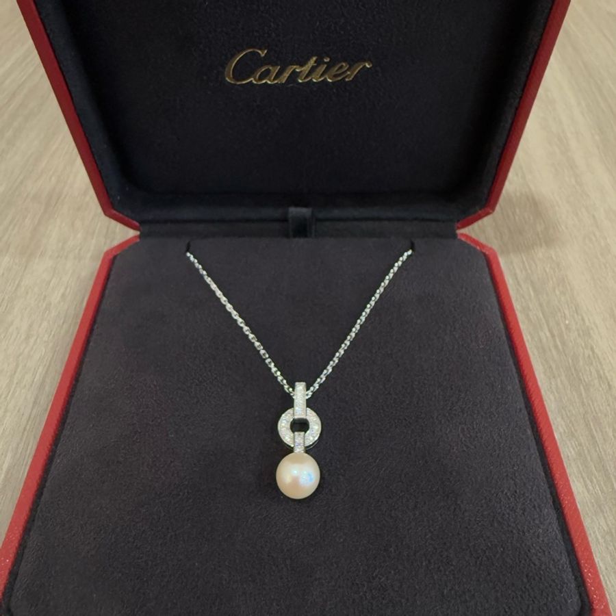 Cartier 750 HIMALIA 0.25CT 珍珠 鑽石 白K金 項鍊 鑽圈-0