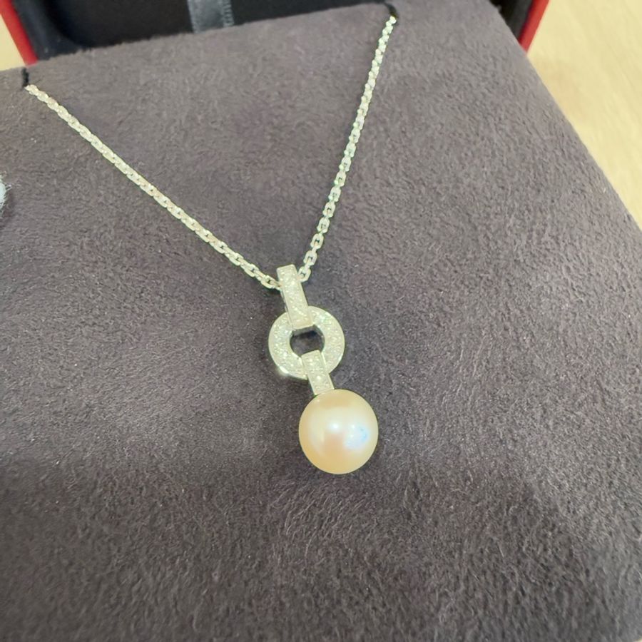 Cartier 750 HIMALIA 0.25CT 珍珠 鑽石 白K金 項鍊 鑽圈-2