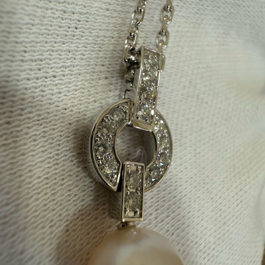 Cartier 750 HIMALIA 0.25CT 珍珠 鑽石 白K金 項鍊 鑽圈-4