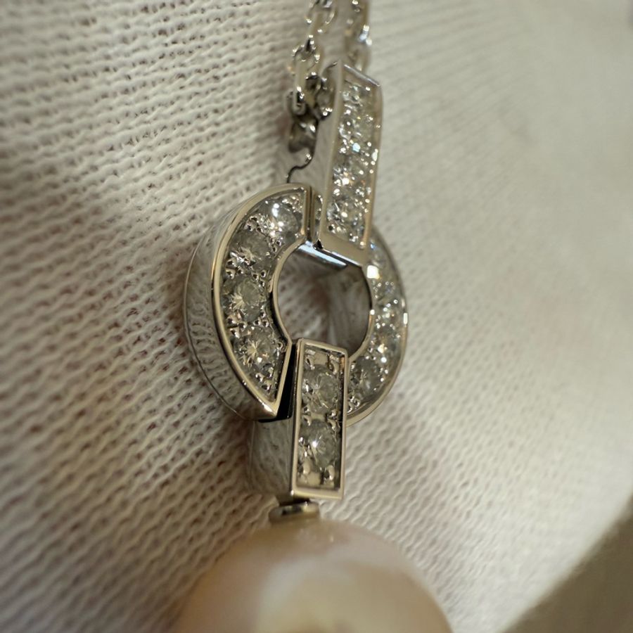 Cartier 750 HIMALIA 0.25CT 珍珠 鑽石 白K金 項鍊 鑽圈-8