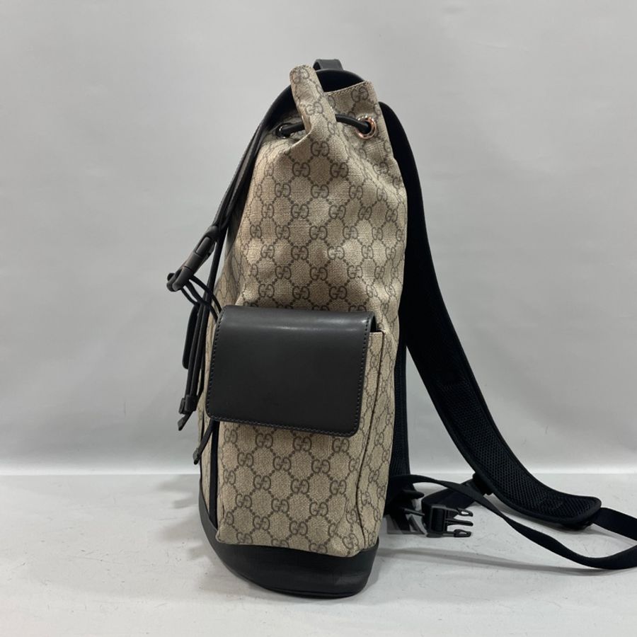 Gucci 450958老花拼黑牛皮飾邊雙口袋後背包-4