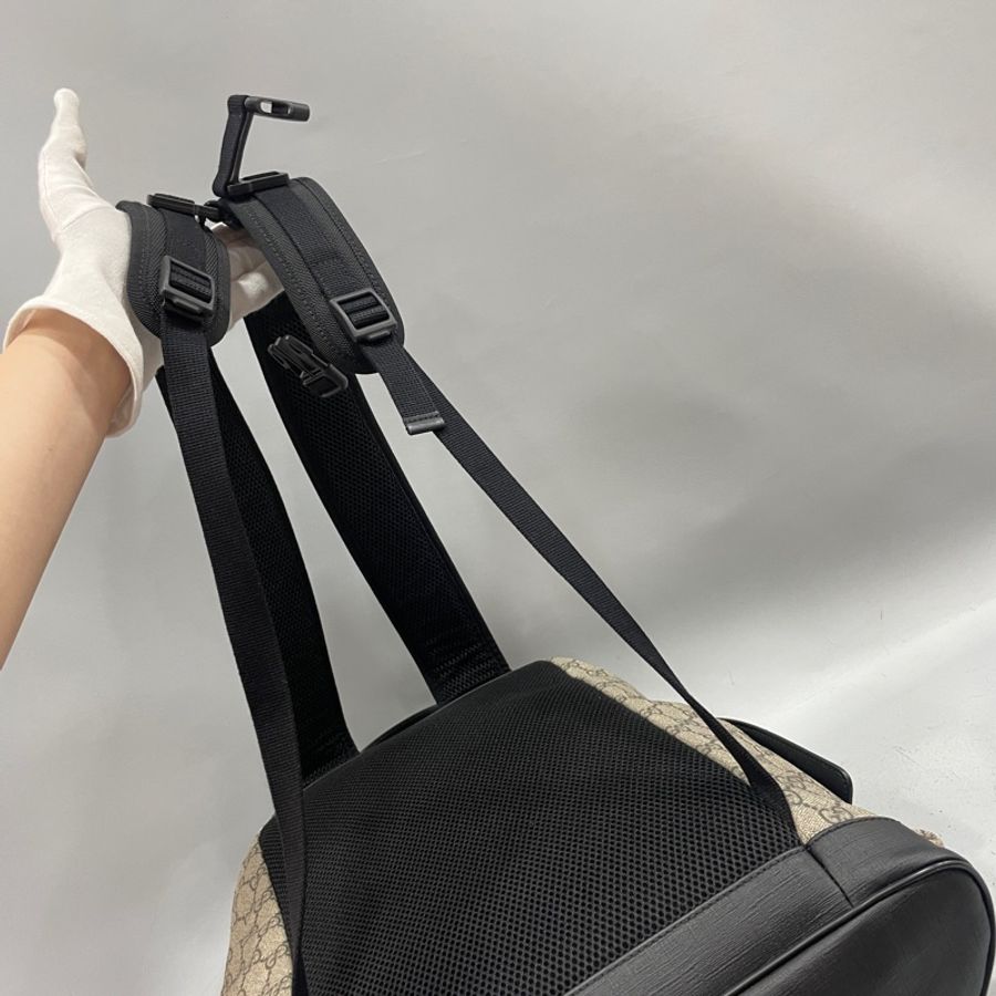 Gucci 450958老花拼黑牛皮飾邊雙口袋後背包-11