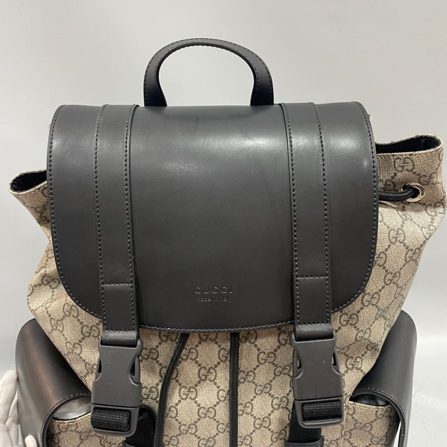 Gucci 450958老花拼黑牛皮飾邊雙口袋後背包-12