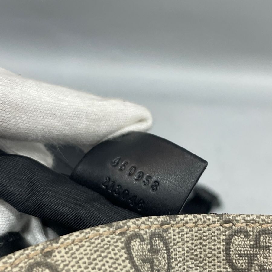 Gucci 450958老花拼黑牛皮飾邊雙口袋後背包-19