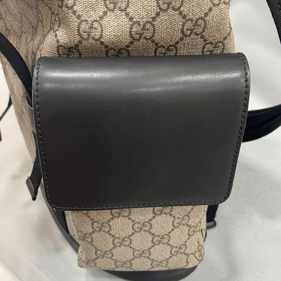 Gucci 450958老花拼黑牛皮飾邊雙口袋後背包-20