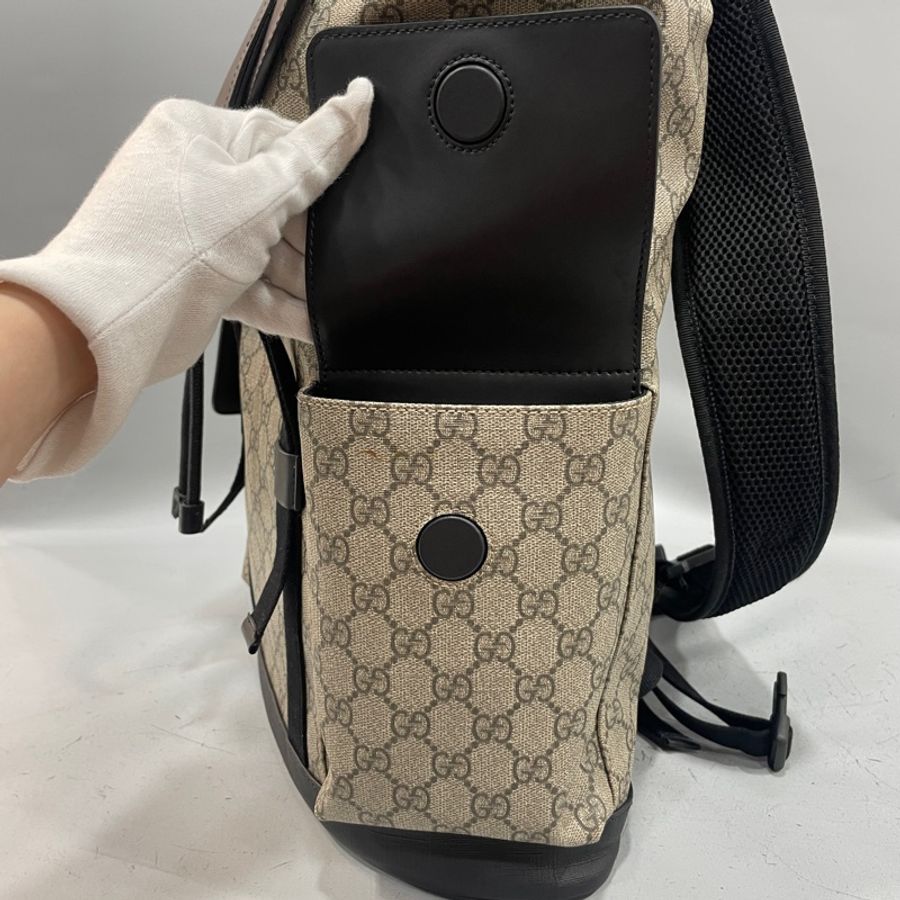 Gucci 450958老花拼黑牛皮飾邊雙口袋後背包-21