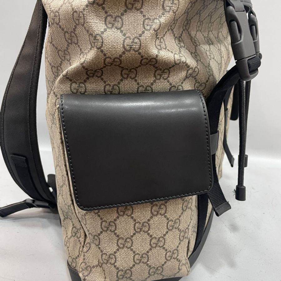 Gucci 450958老花拼黑牛皮飾邊雙口袋後背包-23
