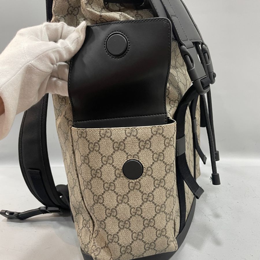 Gucci 450958老花拼黑牛皮飾邊雙口袋後背包-24
