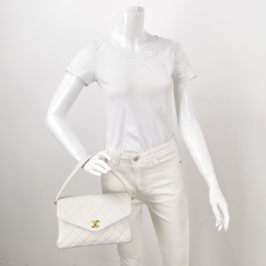 Chanel Flap Bag牛皮純色菱格絎縫雙Clogo手提包單肩包-1