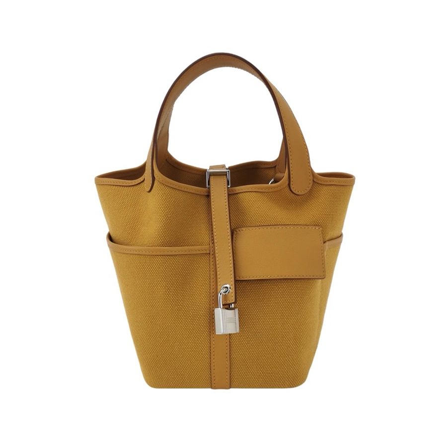 Hermes Picotin Lock Pocket18牛皮帆布拼接手提包-0