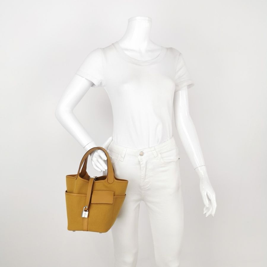 Hermes Picotin Lock Pocket18牛皮帆布拼接手提包-1
