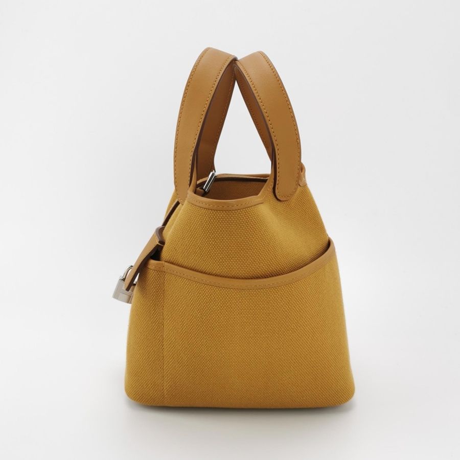 Hermes Picotin Lock Pocket18牛皮帆布拼接手提包-2