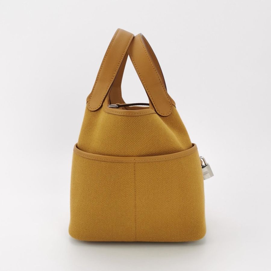 Hermes Picotin Lock Pocket18牛皮帆布拼接手提包-3