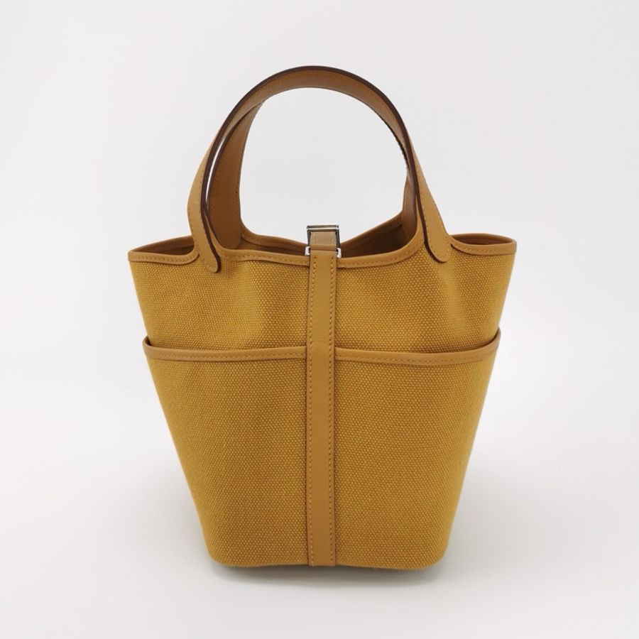 Hermes Picotin Lock Pocket18牛皮帆布拼接手提包-4