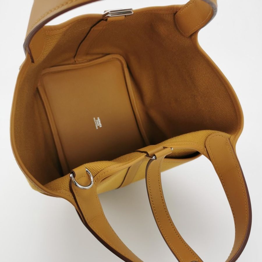 Hermes Picotin Lock Pocket18牛皮帆布拼接手提包-6