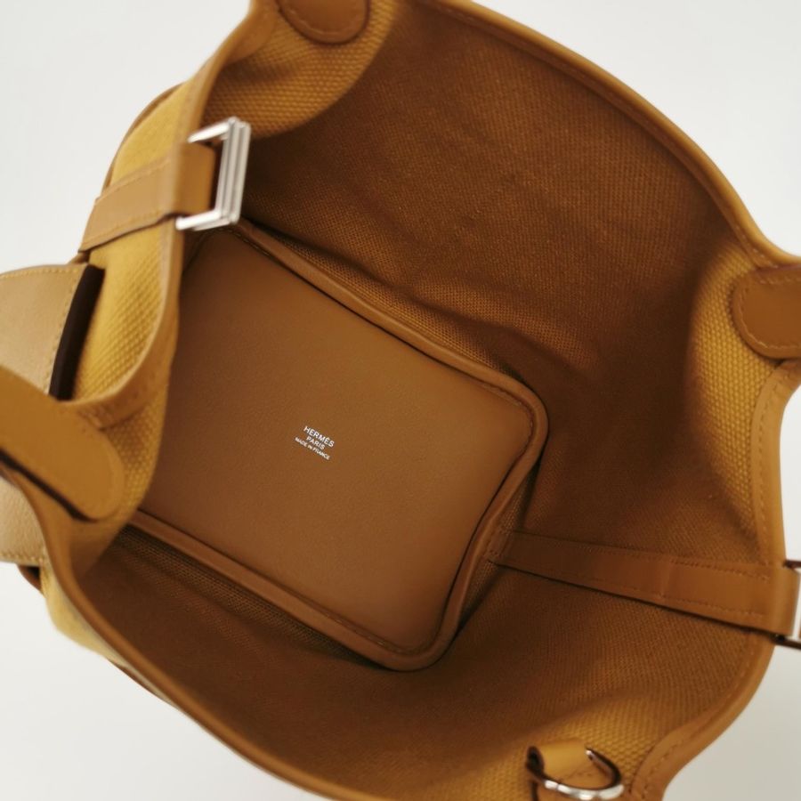 Hermes Picotin Lock Pocket18牛皮帆布拼接手提包-7