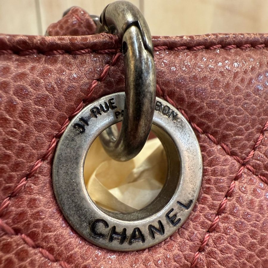 Chanel 紅色 荔枝皮 銀扣 Gst 肩背包 托特包 購物包-11