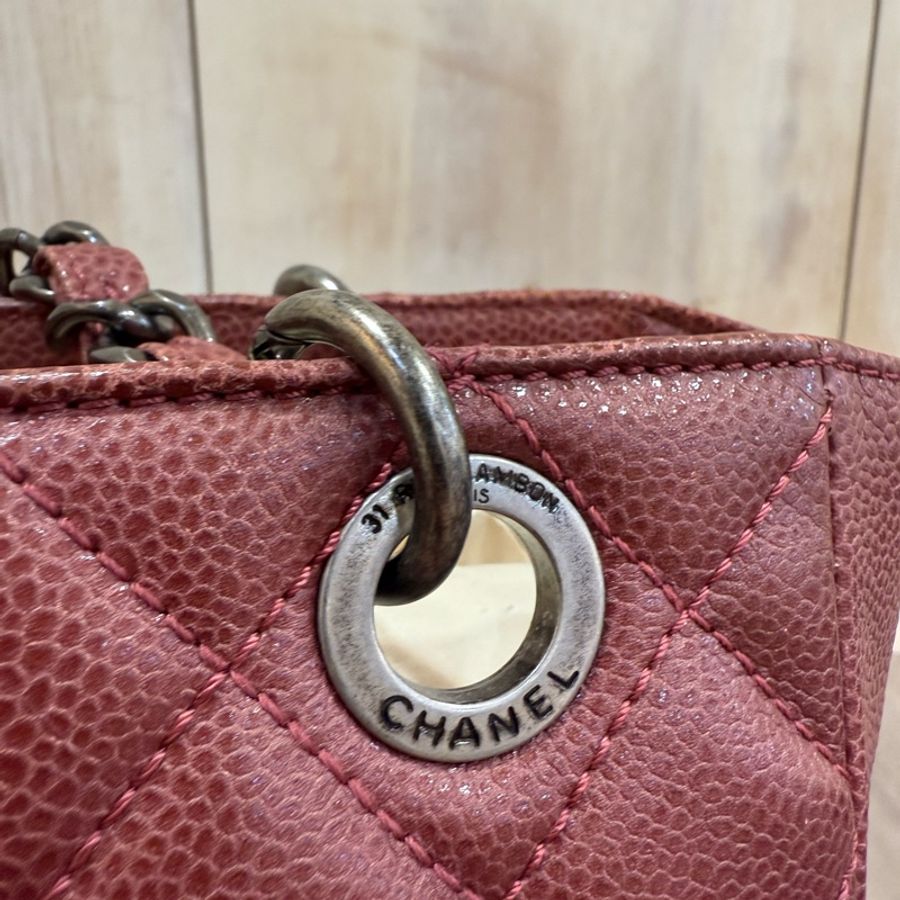 Chanel 紅色 荔枝皮 銀扣 Gst 肩背包 托特包 購物包-14