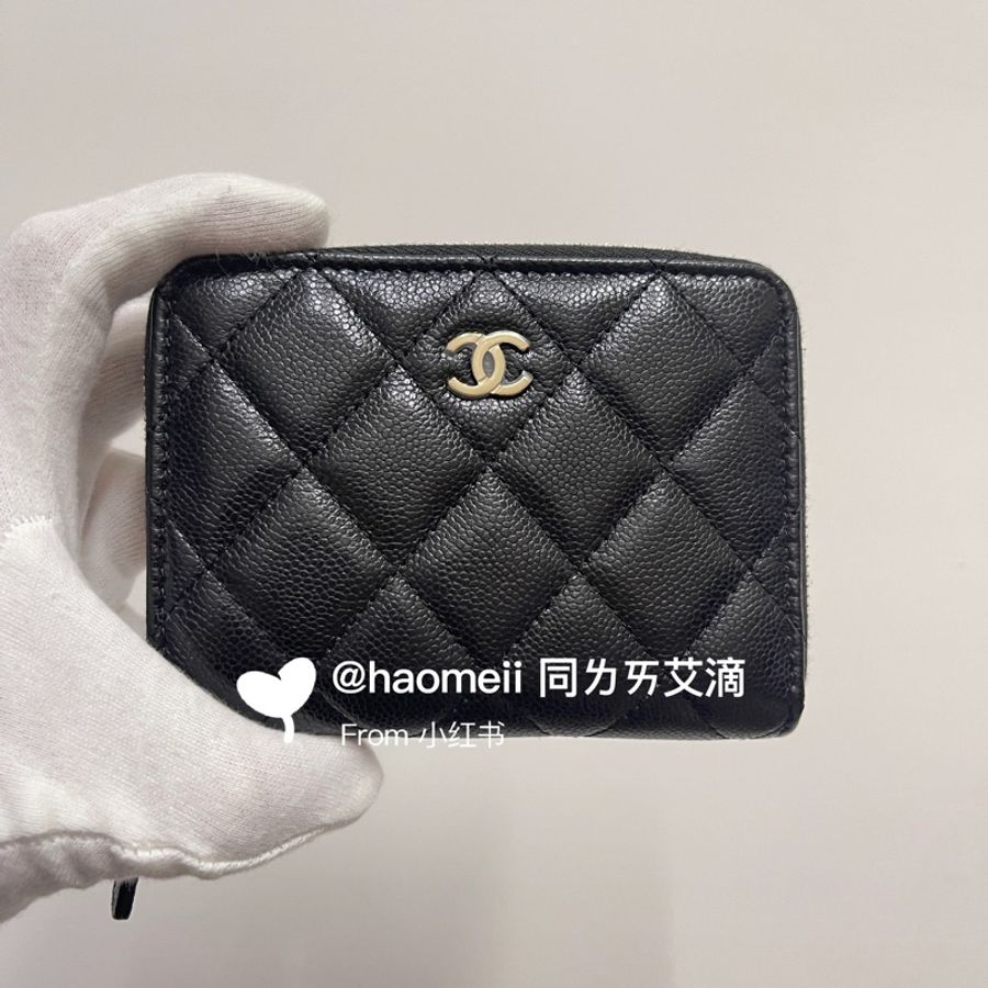 Chanel 25S 新款ㄇ字拉鏈 加大錢包 鈔票免折 荔枝牛皮 黑金經典-0