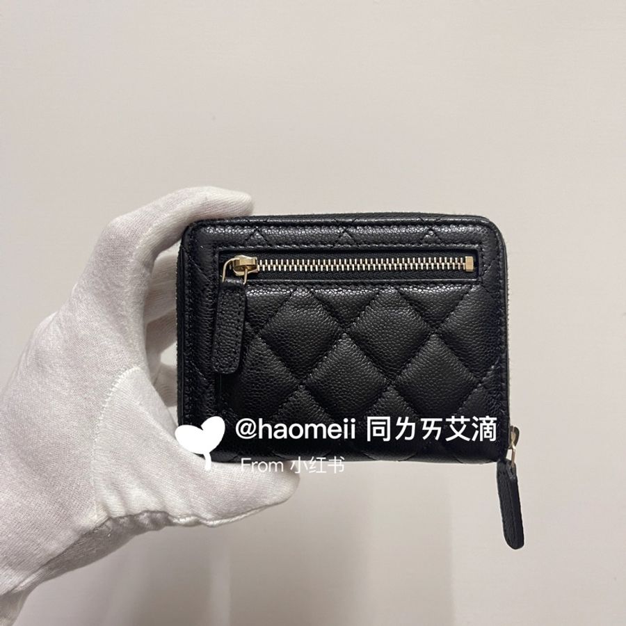 Chanel 25S 新款ㄇ字拉鏈 加大錢包 鈔票免折 荔枝牛皮 黑金經典-1