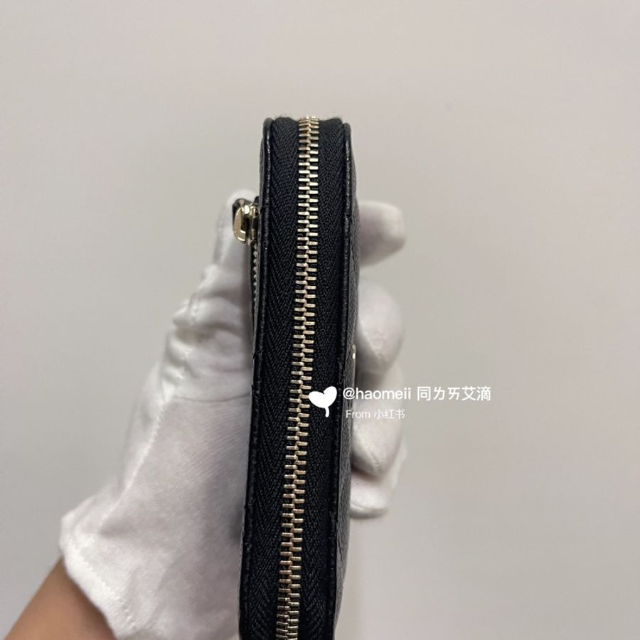 Chanel 25S 新款ㄇ字拉鏈 加大錢包 鈔票免折 荔枝牛皮 黑金經典-2