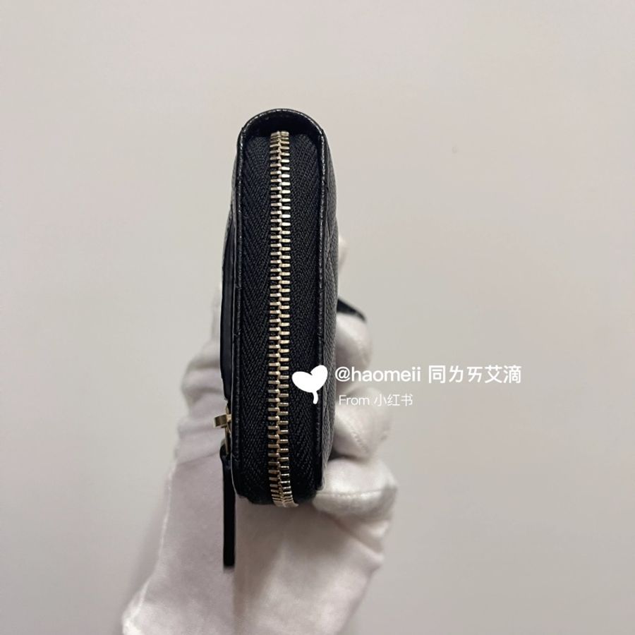 Chanel 25S 新款ㄇ字拉鏈 加大錢包 鈔票免折 荔枝牛皮 黑金經典-4