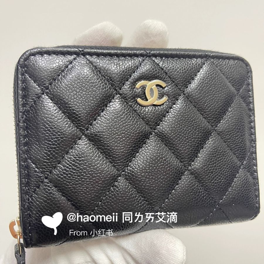 Chanel 25S 新款ㄇ字拉鏈 加大錢包 鈔票免折 荔枝牛皮 黑金經典-6