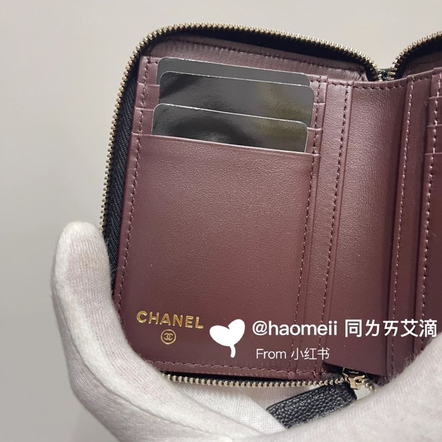 Chanel 25S 新款ㄇ字拉鏈 加大錢包 鈔票免折 荔枝牛皮 黑金經典-7
