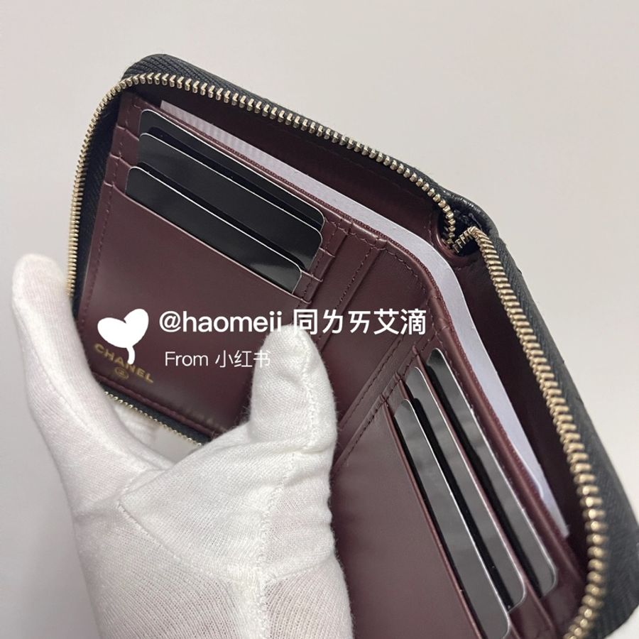 Chanel 25S 新款ㄇ字拉鏈 加大錢包 鈔票免折 荔枝牛皮 黑金經典-8