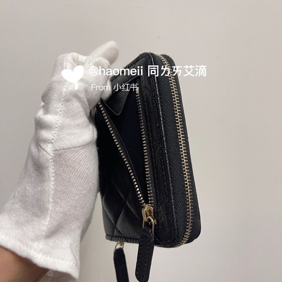 Chanel 25S 新款ㄇ字拉鏈 加大錢包 鈔票免折 荔枝牛皮 黑金經典-9
