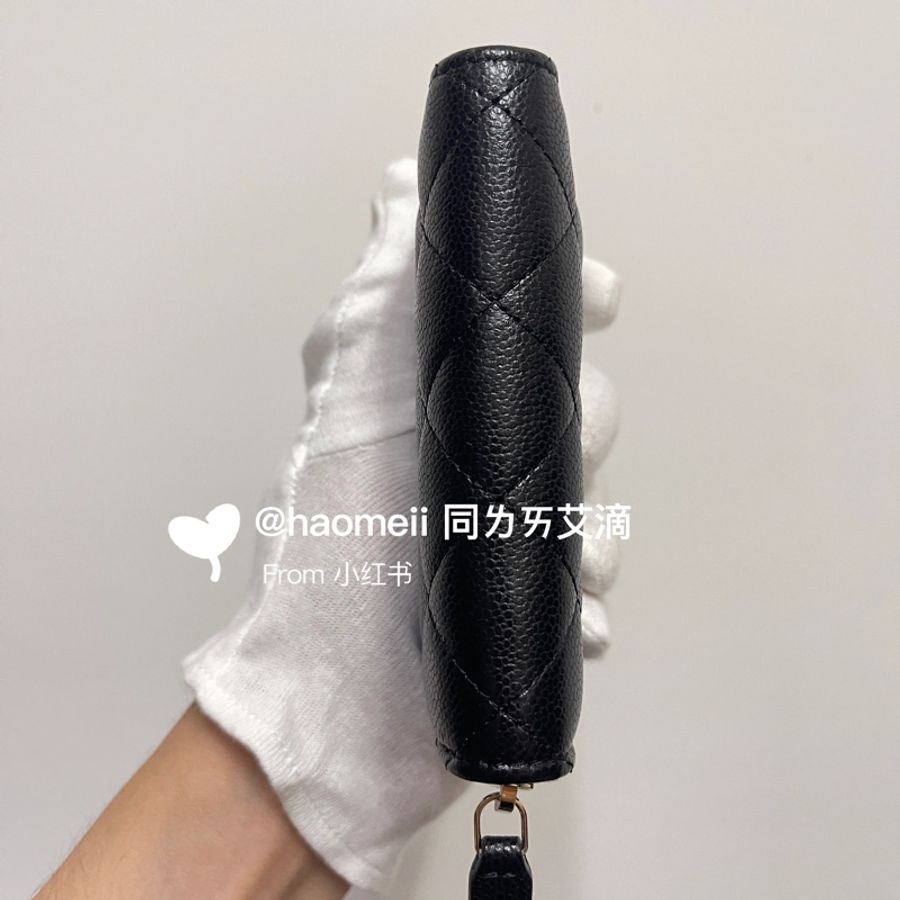 Chanel 25S 新款ㄇ字拉鏈 加大錢包 鈔票免折 荔枝牛皮 黑金經典-10