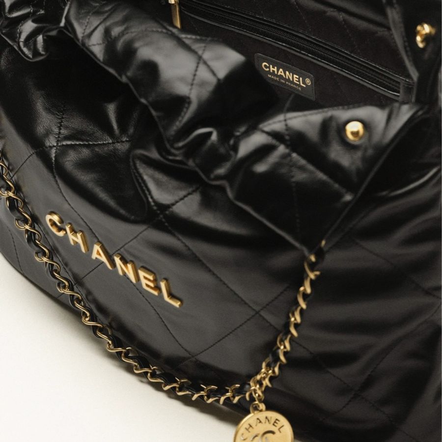 全新Chanel 22bag 中號 經典 黑金-1