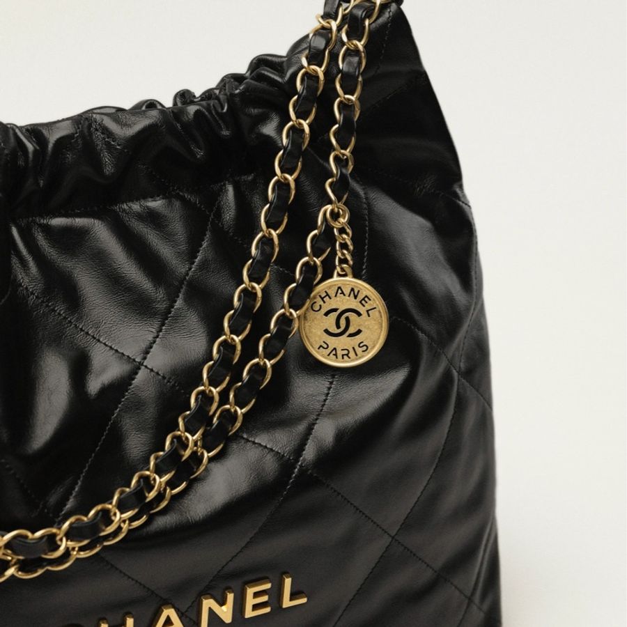 全新Chanel 22bag 中號 經典 黑金-2