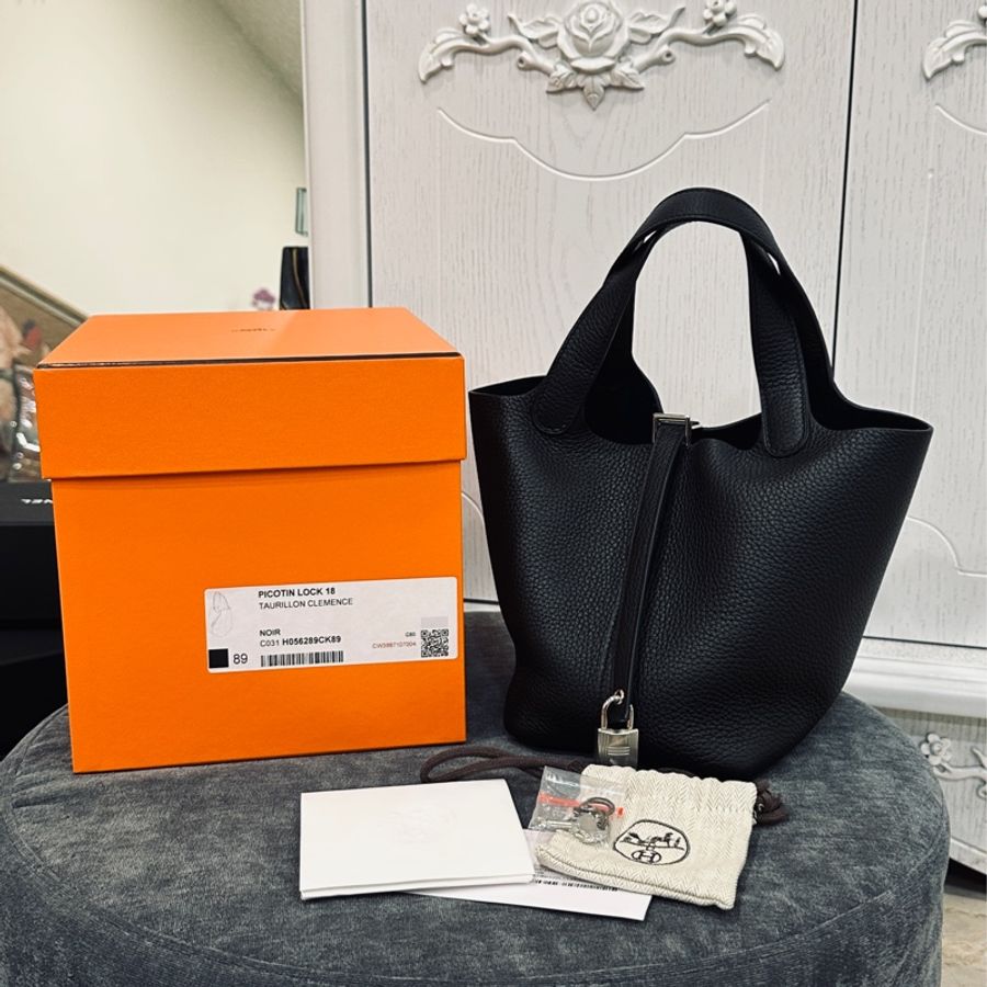 已售出 Hermes Picotin 18黑銀tc皮 w刻 帶膜🈶台灣24年專櫃購證 近新離櫃未使用-17