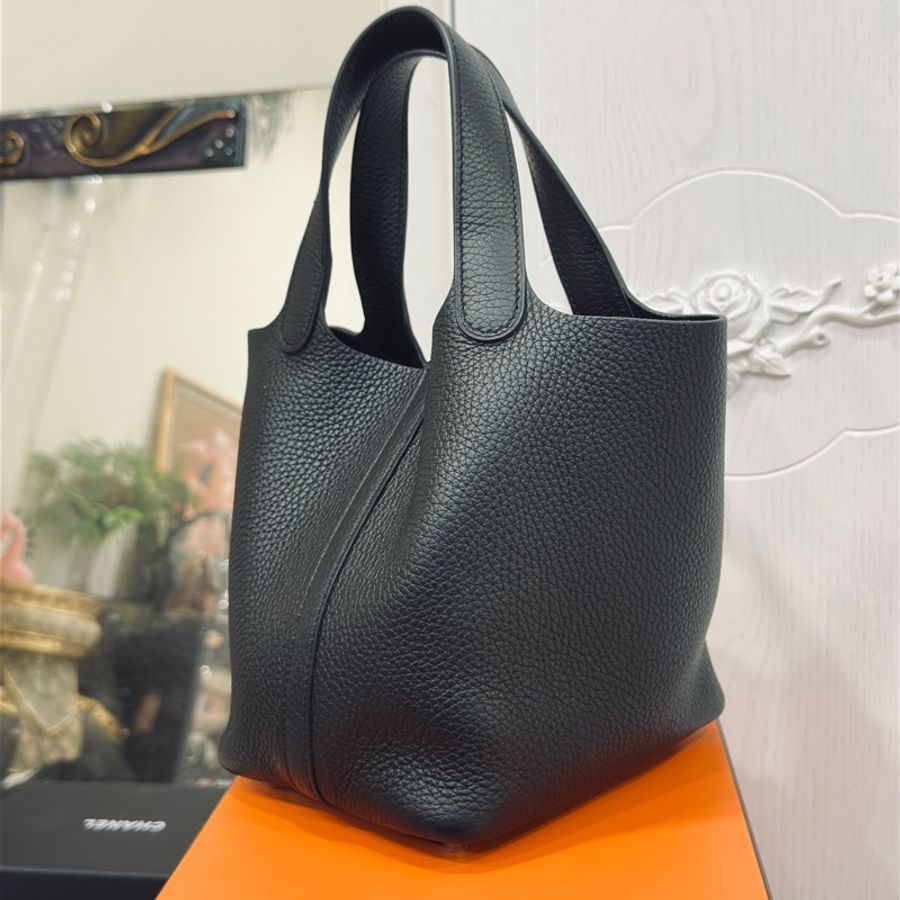 已售出 Hermes Picotin 18黑銀tc皮 w刻 帶膜🈶台灣24年專櫃購證 近新離櫃未使用-20