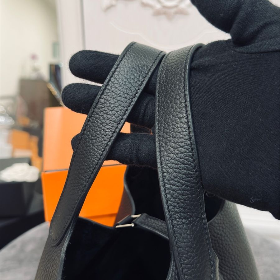 已售出 Hermes Picotin 18黑銀tc皮 w刻 帶膜🈶台灣24年專櫃購證 近新離櫃未使用-27