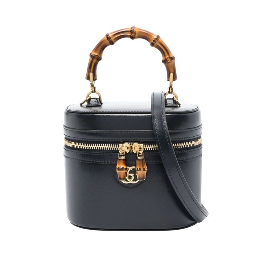 🌸2025春夏新品🌸Gucci 760200 竹節提把迷你化妝包 黑色/附肩帶-5