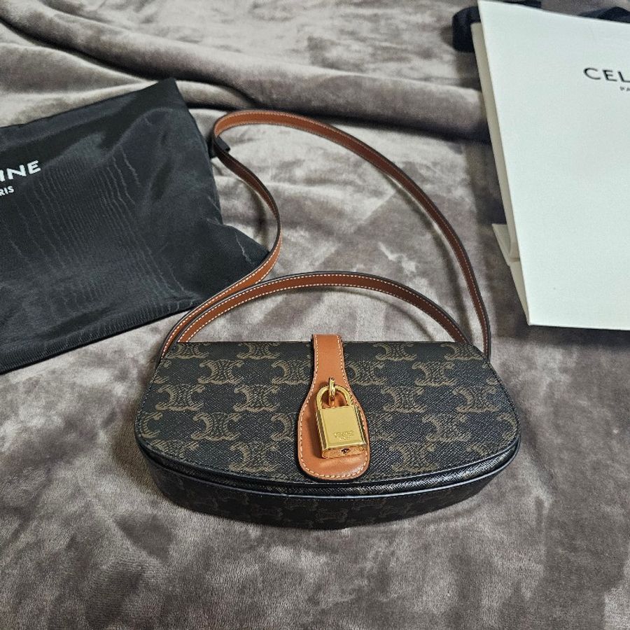 CELINE TABOU 標誌印花 小紅書爆款 牛皮革 肩帶 手提包 肩背包 老花 鎖頭 近全新-6