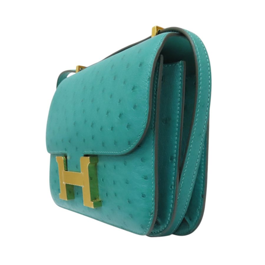【再降價】Mini Constance 肩背包 Bleu Paon 孔雀藍 Ostrich 鴕鳥皮 D刻 金扣【HERMES 愛馬仕】-2