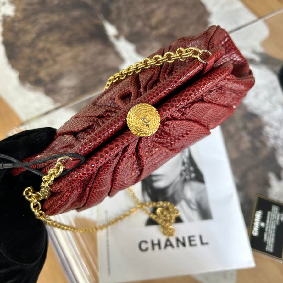Chanel香奈兒紅金蜥蜴皮元寶鏈條包帶卡-2