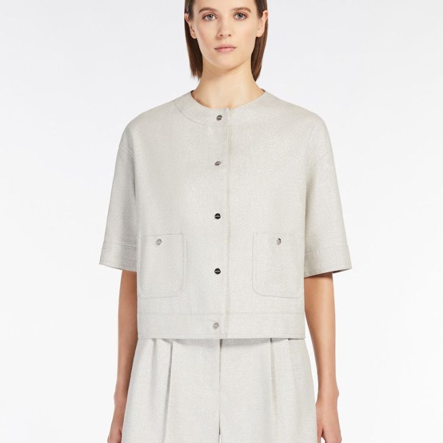 Maxmara 外套 西裝 女 亞麻棉外套 米銀色 agile 2025 全新新品 40號 義大利購入-0