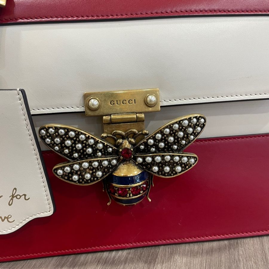 Gucci 476541白紅牛皮蜜蜂手提肩背兩用包-5