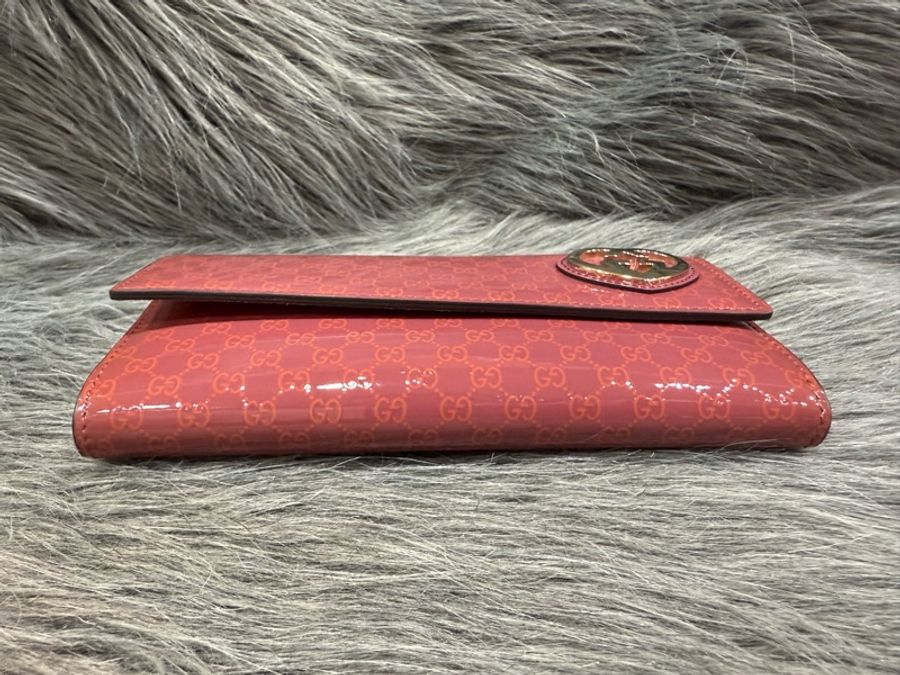 GUCCI 251861 愛心 GG 字紋 桃紅紫 漆皮 零錢袋 皮夾 長夾-4