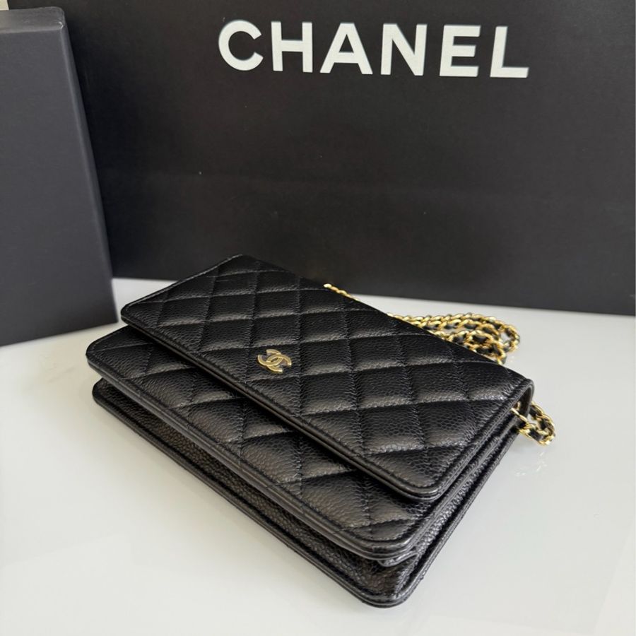 Chanel Woc 晶片款 磁吸釦 黑金 WOC 荔枝牛皮 鏈帶包-3
