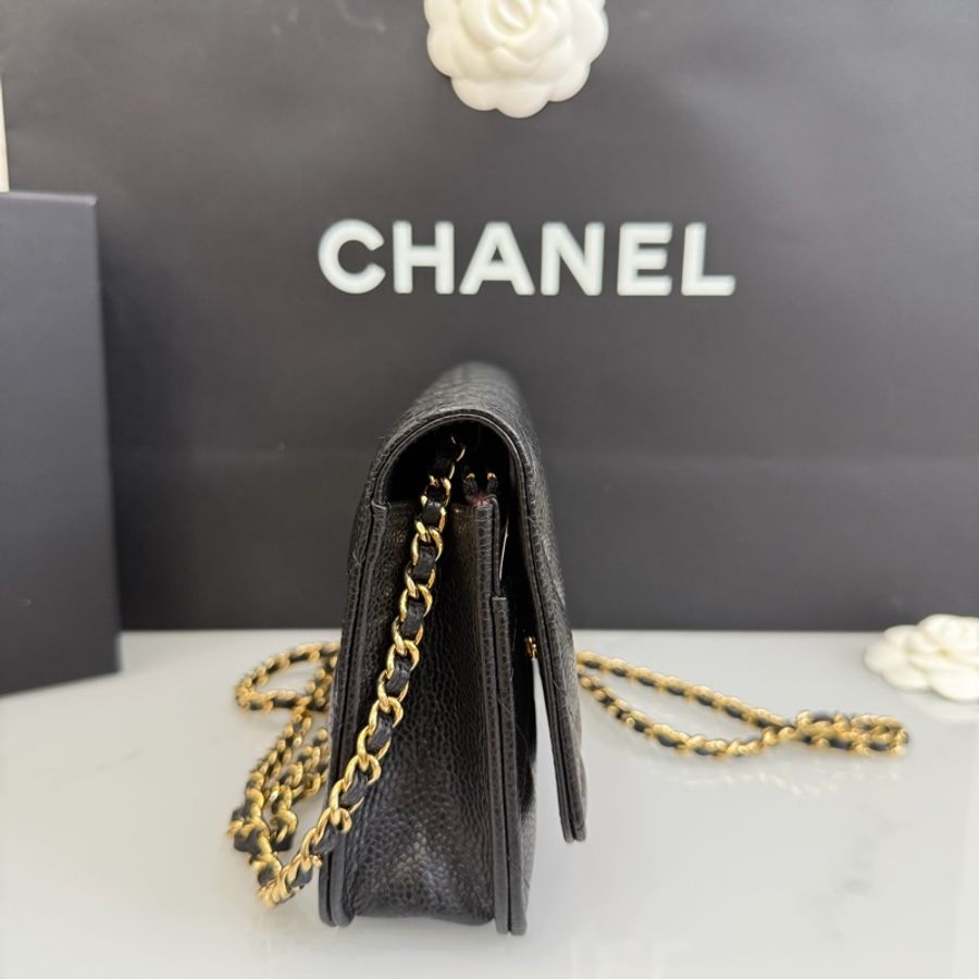 Chanel Woc 晶片款 磁吸釦 黑金 WOC 荔枝牛皮 鏈帶包-4