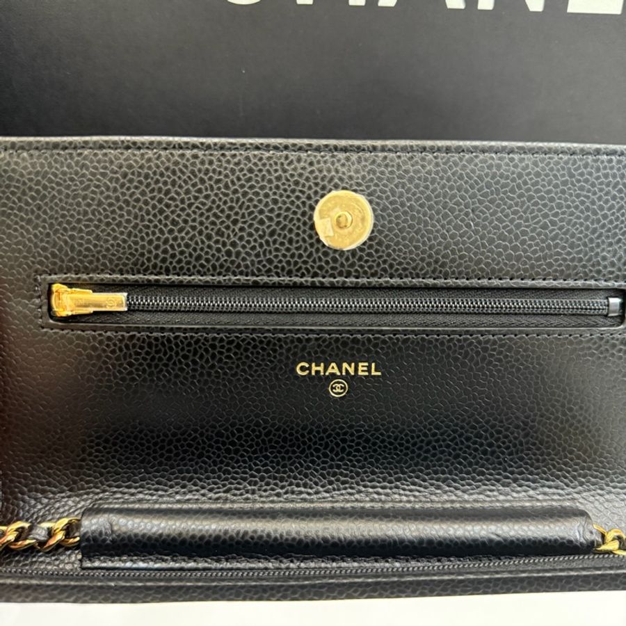 Chanel Woc 晶片款 磁吸釦 黑金 WOC 荔枝牛皮 鏈帶包-7