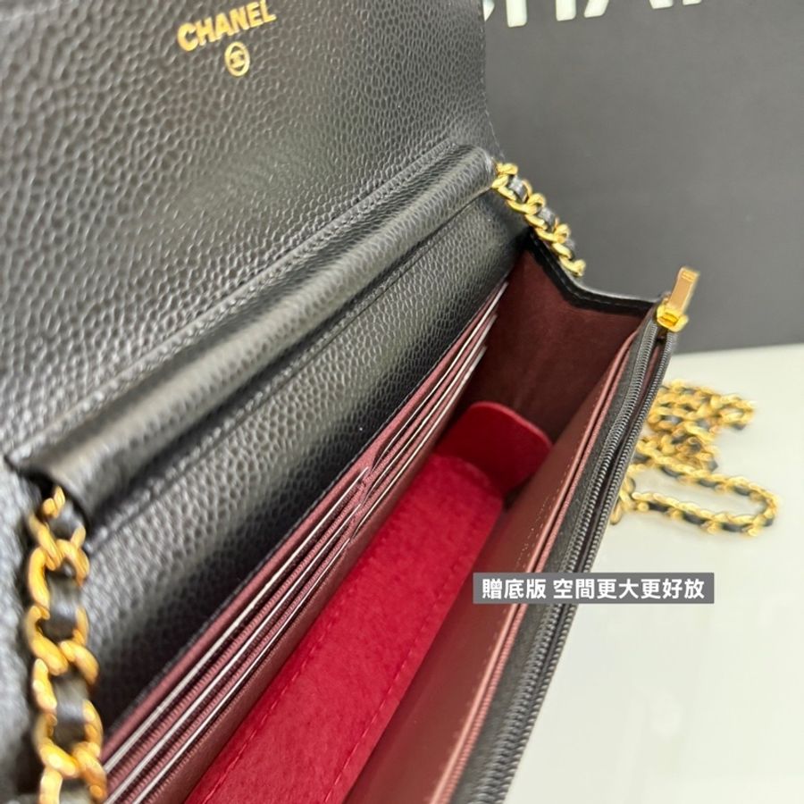 Chanel Woc 晶片款 磁吸釦 黑金 WOC 荔枝牛皮 鏈帶包-9