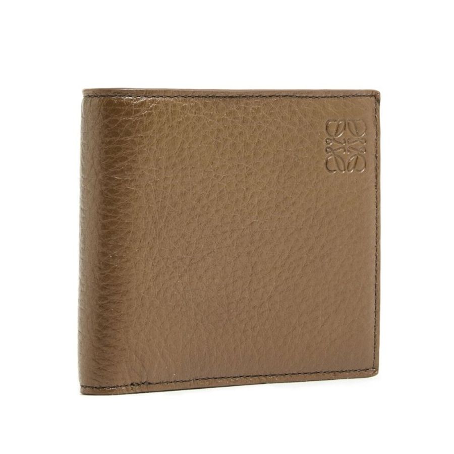 【LOEWE 羅威】Bifold 粒面鹿皮 壓紋 雙摺 皮夾 卡夾 短夾 苔原色 C568302X08-1